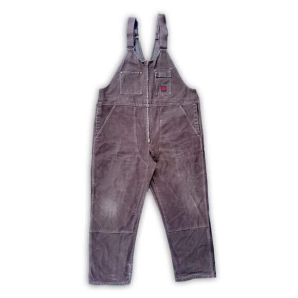 VINTAGE 90s TOUGH DUCK Double Knee Brown Denim Overalls UNISEX WIDE BAGGY
